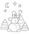 Снеговик в зимнем лесу ночью Рисунок раскраска на зимнюю тему