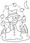 Снеговик жонглирует елочными игрушками Рисунок раскраска на зимнюю тему