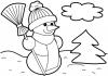 Снеговик в шапке с метлой Рисунок раскраска на зимнюю тему