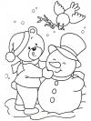 Снеговик с медвежонком Рисунок раскраска на зимнюю тему