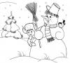 Снеговик с метлой и мальчик Рисунок раскраска на зимнюю тему
