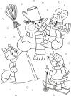 Снеговик и зверята Детские раскраски зима распечатать