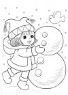 Девочка лепит снеговика Рисунок раскраска на зимнюю тему