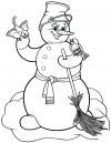 Снеговик с птицами Рисунок раскраска на зимнюю тему