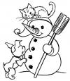 Снеговик в шапочке Рисунок раскраска на зимнюю тему