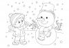 Снеговик и девочка Рисунок раскраска на зимнюю тему