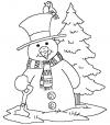 Снеговик с лопатой Рисунок раскраска на зимнюю тему