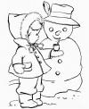 Снеговик с девочкой Рисунок раскраска на зимнюю тему