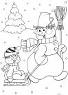 Снеговик катает снеговика на санках Рисунок раскраска на зимнюю тему