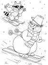 Снеговик катается на лыжах Детские раскраски зима распечатать