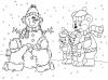 Дети лепят снеговика имедвежата Детские раскраски зима распечатать