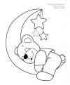 Медвежонок спит на меяце со звездочками Зимние раскраски для малышей
