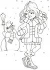 Снеговик и девочка Раскраски зима распечатать бесплатно