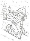 Зима, девочка катается на санках Раскраски зима распечатать бесплатно