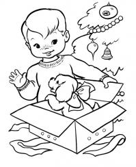 Щенок в подарок Детские раскраски зима распечатать