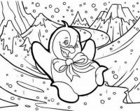 Зима, пингвин катается с горки Раскраски зима распечатать бесплатно
