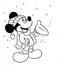 Микки маус под снегом Детские раскраски зима распечатать