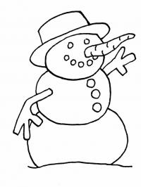 Снеговик с большим носом Рисунок раскраска на зимнюю тему