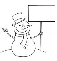Зима, снеговик с лопатой Рисунок раскраска на зимнюю тему