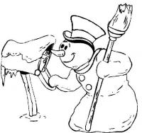 Снеговик проверяет почту Рисунок раскраска на зимнюю тему