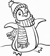 Пингвин в шарфе и шапочке Раскраски зима распечатать бесплатно