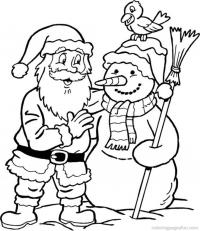 Дед мороз и снеговик Рисунок раскраска на зимнюю тему