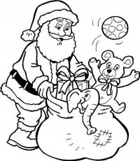 Дед мороз с игрушками в подарок Детские раскраски зима распечатать