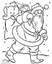 Дед мороз едет с подарками, слоненок Раскраска зима пришла