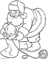 Дед мороз с малышом Раскраска зима пришла