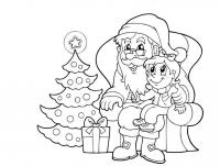 Дед мороз и девочка у елочки Раскраска зима пришла