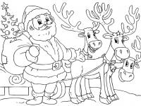 Дед мороз с елочкой и оленями Детские раскраски зима распечатать