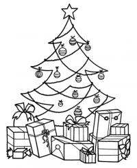 Новогодняя елка увешанная мишурой и подарками Раскраски на тему зима