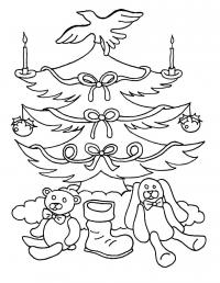 Новогодняя елка с голубком на вершине Детские раскраски зима распечатать