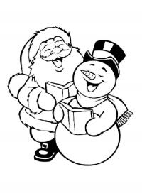 Дед мороз со снеговиком поют песни Рисунок раскраска на зимнюю тему