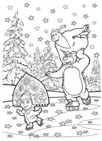 Маша и мишка Зимние раскраски для мальчиков