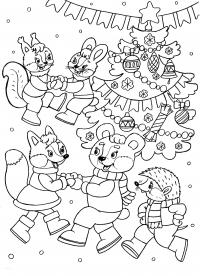 Белочка, заяц, лисичка, медведь и ежик Зимние раскраски для мальчиков