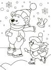 Зима, медведь на коньках Детские раскраски зима распечатать