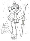 Зима, девочка с лыжами Детские раскраски зима распечатать