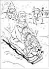 Зима, семейное катание на санках Детские раскраски зима распечатать