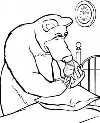 Медведь укладывает машу спать Детские раскраски зима распечатать