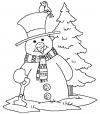 Зима снеговик с птицей на шляпе Детские раскраски зима распечатать