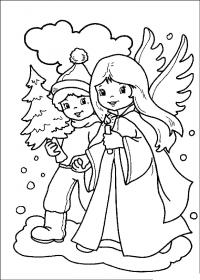 Мальчик с елочкой и девочка в костюме ангела Раскраски про зиму для детей
