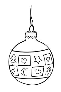 Новый год, шар украшенный елочками, звездочками исердечками Зимние рисунки раскраски