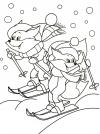 Зима, лисята на лыжах Детские раскраски зима распечатать