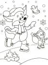 Зима, лиса и белка на коньках Детские раскраски зима распечатать