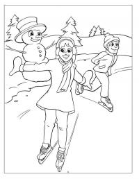 Катание на коньках Рисунок раскраска на зимнюю тему