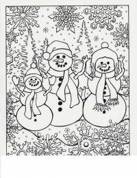 Семья снеговиков Рисунок раскраска на зимнюю тему