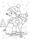 Зима, ежик на лыжах Детские раскраски зима распечатать