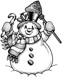 Очень красивый и добрый снеговик Рисунок раскраска на зимнюю тему