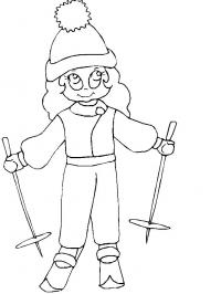 Девочка на лыжах Детские раскраски зима распечатать
